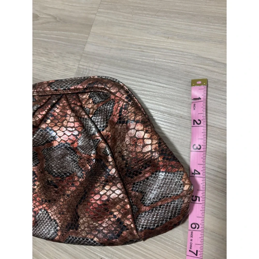 Jessica McClintock Snakeskin Metallic Clutch Evening Bag Silver Rose‎ Gold